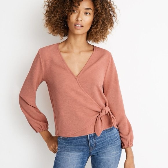 New Madewell texture and thread Crepe Wrap Top terracotta L - Picture 1 of 5